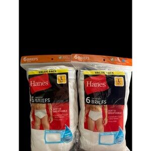 Hanes Tagless Briefs Value Pack of 6 Pair White Underwear x 2 Pkgs Men's Size L
